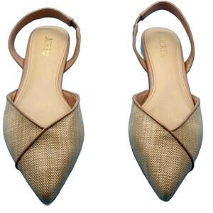 J.Crew Pointed Toe Slingback Flats Tan Woven Raffia Size 8